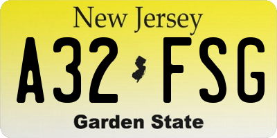 NJ license plate A32FSG