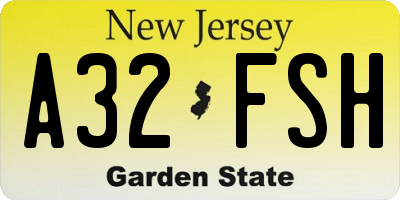 NJ license plate A32FSH