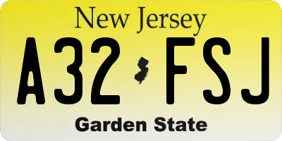 NJ license plate A32FSJ