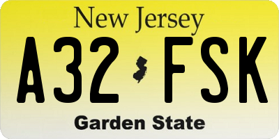 NJ license plate A32FSK