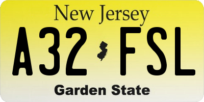 NJ license plate A32FSL