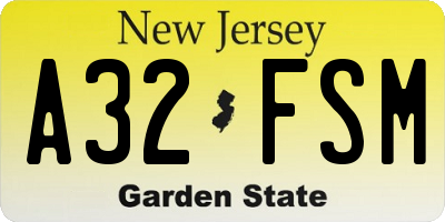 NJ license plate A32FSM