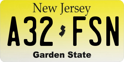 NJ license plate A32FSN