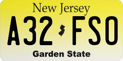 NJ license plate A32FSO