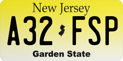 NJ license plate A32FSP
