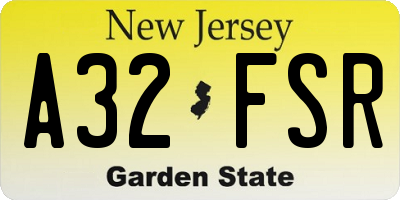 NJ license plate A32FSR