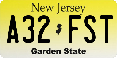 NJ license plate A32FST