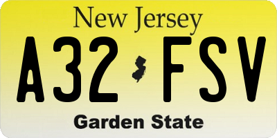 NJ license plate A32FSV