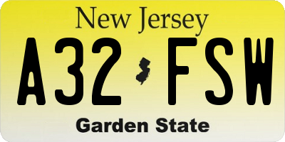 NJ license plate A32FSW