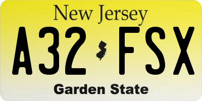 NJ license plate A32FSX