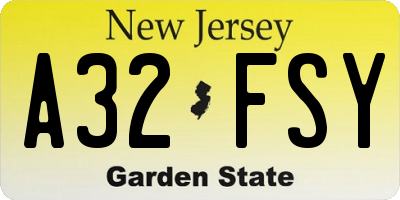 NJ license plate A32FSY