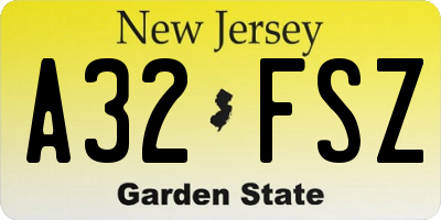 NJ license plate A32FSZ