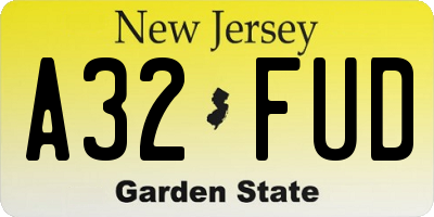 NJ license plate A32FUD