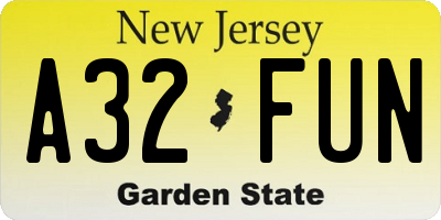 NJ license plate A32FUN