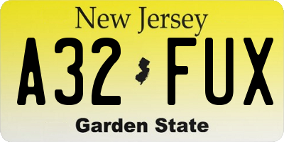 NJ license plate A32FUX