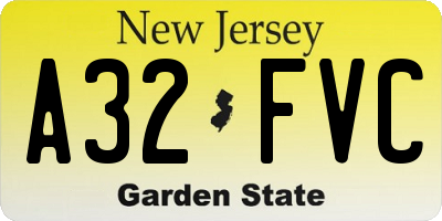 NJ license plate A32FVC