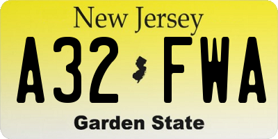 NJ license plate A32FWA