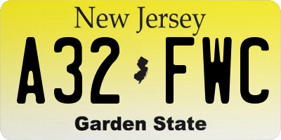 NJ license plate A32FWC