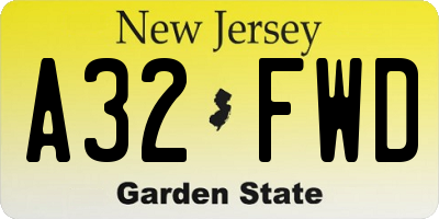 NJ license plate A32FWD