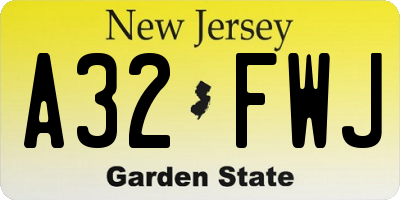 NJ license plate A32FWJ