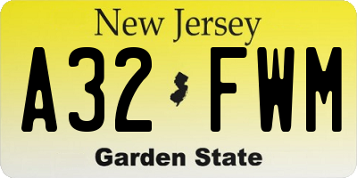 NJ license plate A32FWM