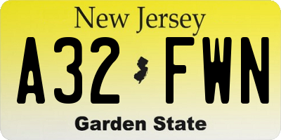 NJ license plate A32FWN
