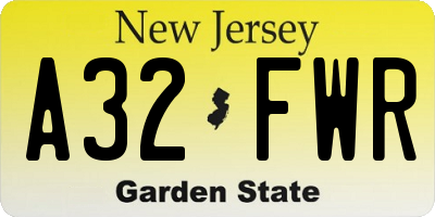 NJ license plate A32FWR