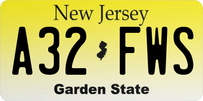 NJ license plate A32FWS