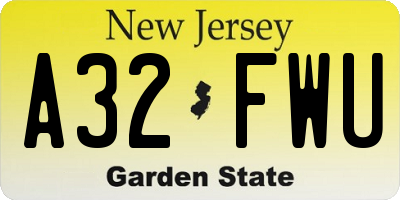 NJ license plate A32FWU