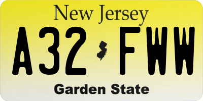 NJ license plate A32FWW