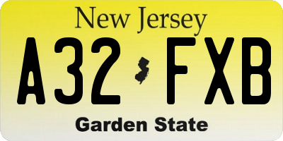 NJ license plate A32FXB