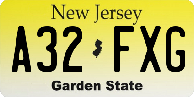 NJ license plate A32FXG