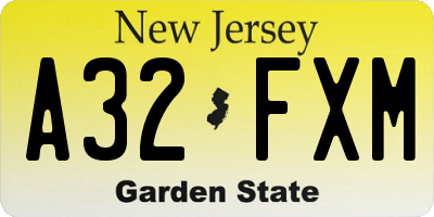 NJ license plate A32FXM