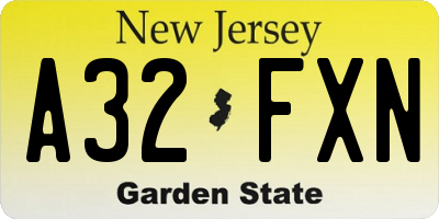 NJ license plate A32FXN