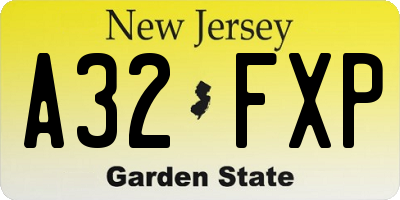 NJ license plate A32FXP