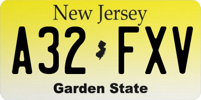 NJ license plate A32FXV