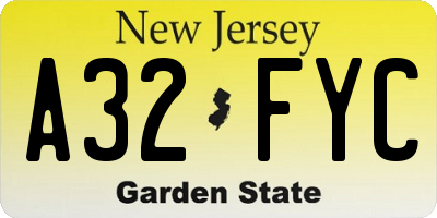 NJ license plate A32FYC