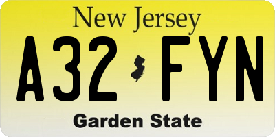 NJ license plate A32FYN