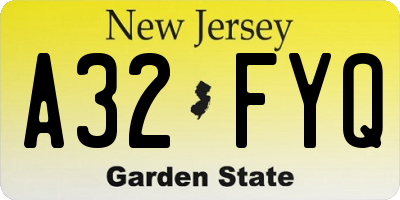 NJ license plate A32FYQ