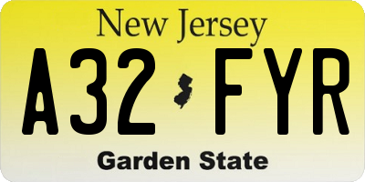 NJ license plate A32FYR
