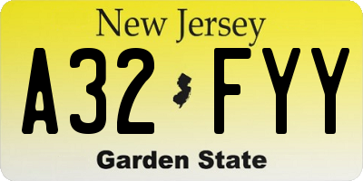 NJ license plate A32FYY