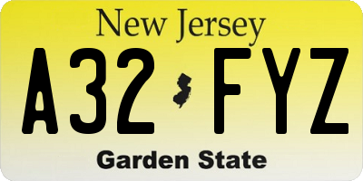 NJ license plate A32FYZ