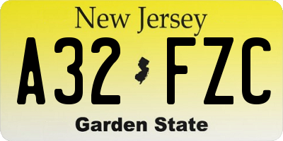 NJ license plate A32FZC