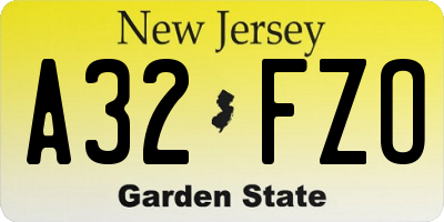 NJ license plate A32FZO