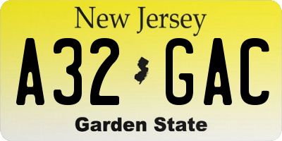 NJ license plate A32GAC