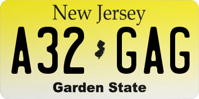 NJ license plate A32GAG