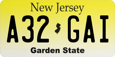 NJ license plate A32GAI