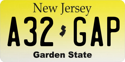 NJ license plate A32GAP