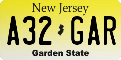 NJ license plate A32GAR