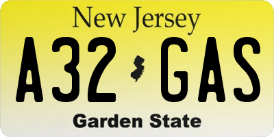 NJ license plate A32GAS